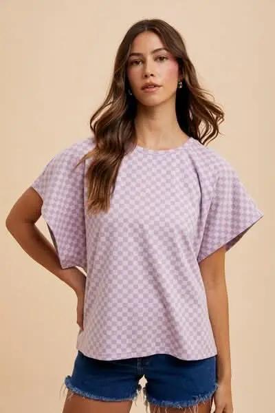 Checkered Casual Round Neck Short Sleeve Tee - Love Salve